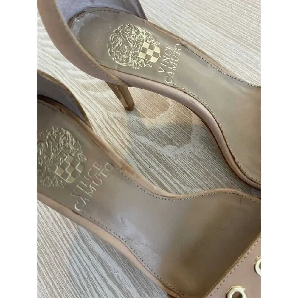 Vince Camuto Calisa Suede ankle strap‎ High Heel Sandals Gold Grommets Size 6.5
